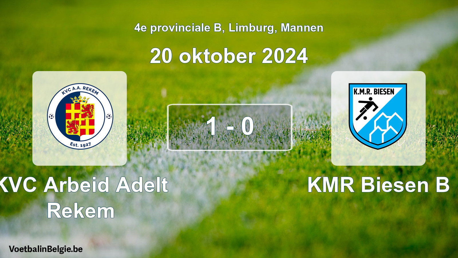 Gespeelde wedstrijd mannenvoetbal: KVC Arbeid Adelt Rekem - KMR Biesen B 1 - 0 (20 oktober 2024)