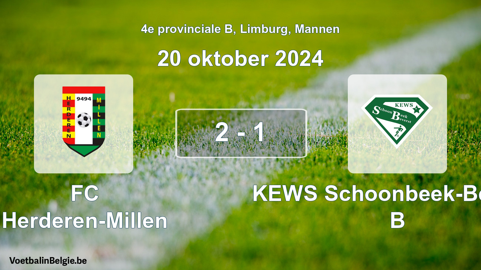 Gespeelde wedstrijd mannenvoetbal: FC Herderen-Millen - KEWS Schoonbeek-Beverst B 2 - 1 (20 oktober 2024)