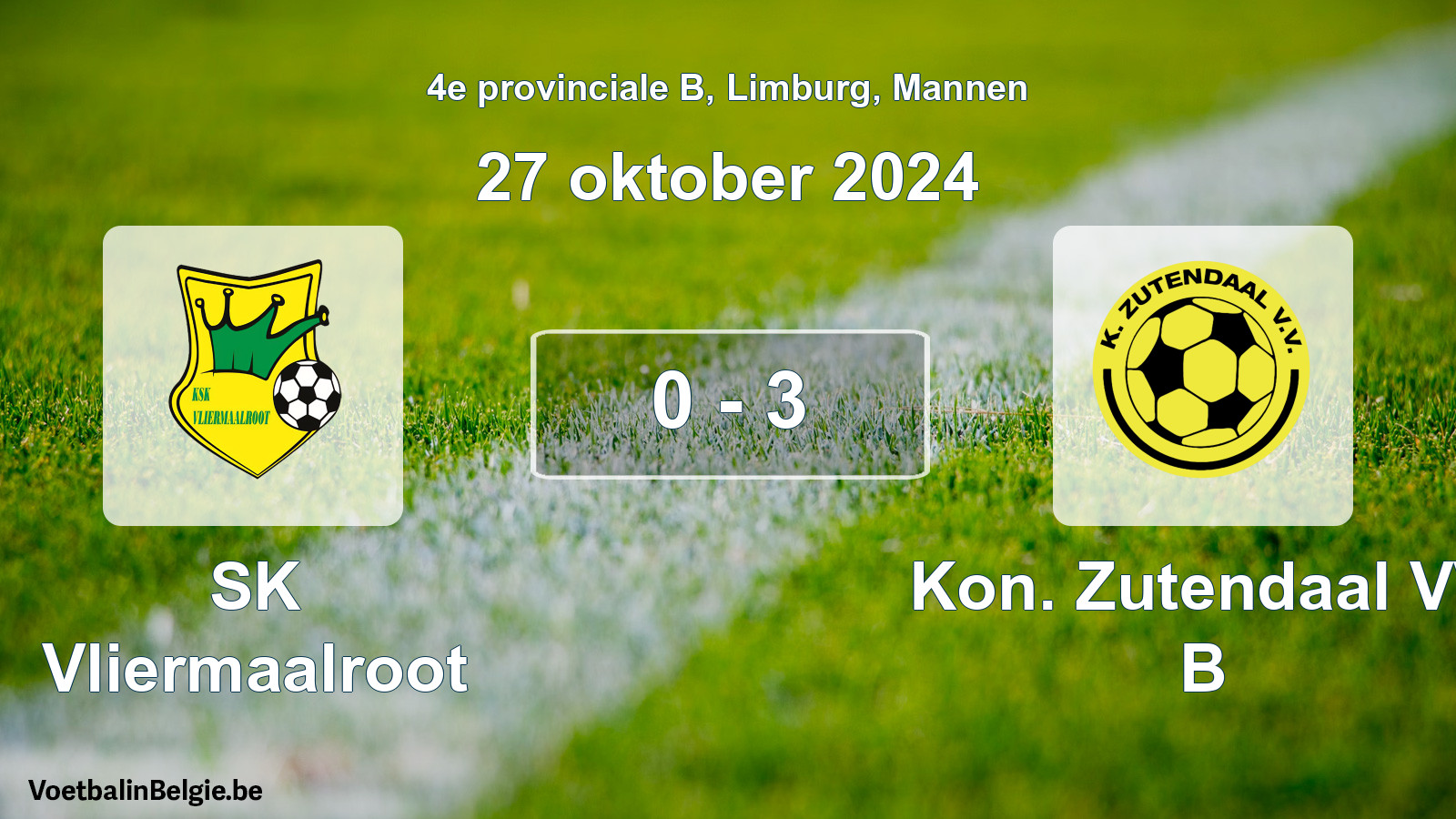 Gespeelde wedstrijd mannenvoetbal: SK Vliermaalroot - Kon. Zutendaal VV B 0 - 3 (27 oktober 2024)