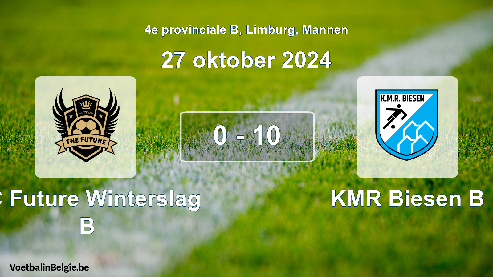Gespeelde wedstrijd mannenvoetbal: FC Future Winterslag B - KMR Biesen B 0 - 10 (27 oktober 2024)