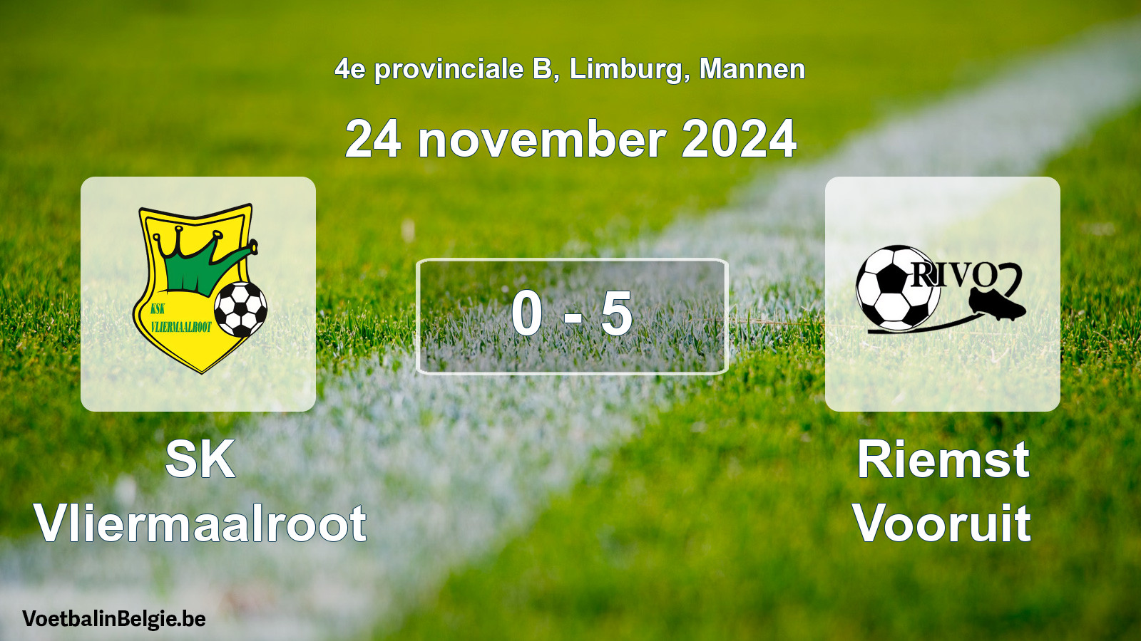Gespeelde wedstrijd mannenvoetbal: SK Vliermaalroot - Riemst Vooruit 0 - 5 (24 november 2024)