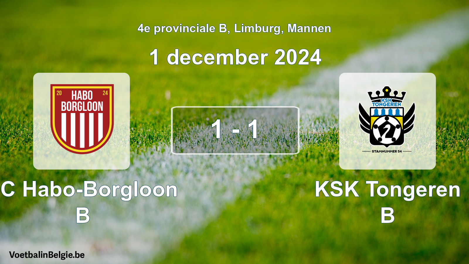 Gespeelde wedstrijd mannenvoetbal: FC Habo-Borgloon B - KSK Tongeren B 1 - 1 (1 december 2024)