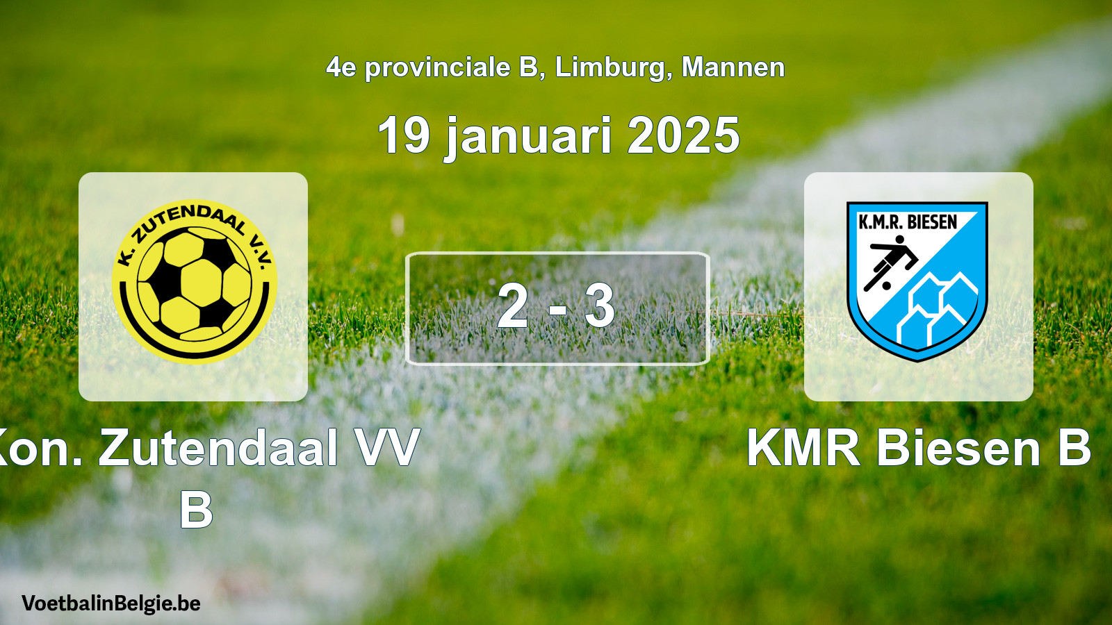 Gespeelde wedstrijd mannenvoetbal: Kon. Zutendaal VV B - KMR Biesen B 2 - 3 (19 januari 2025)