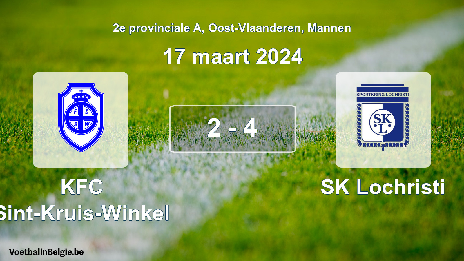 Gespeelde wedstrijd mannenvoetbal: KFC Sint-Kruis-Winkel - SK Lochristi 2 - 4 (17 maart 2024)