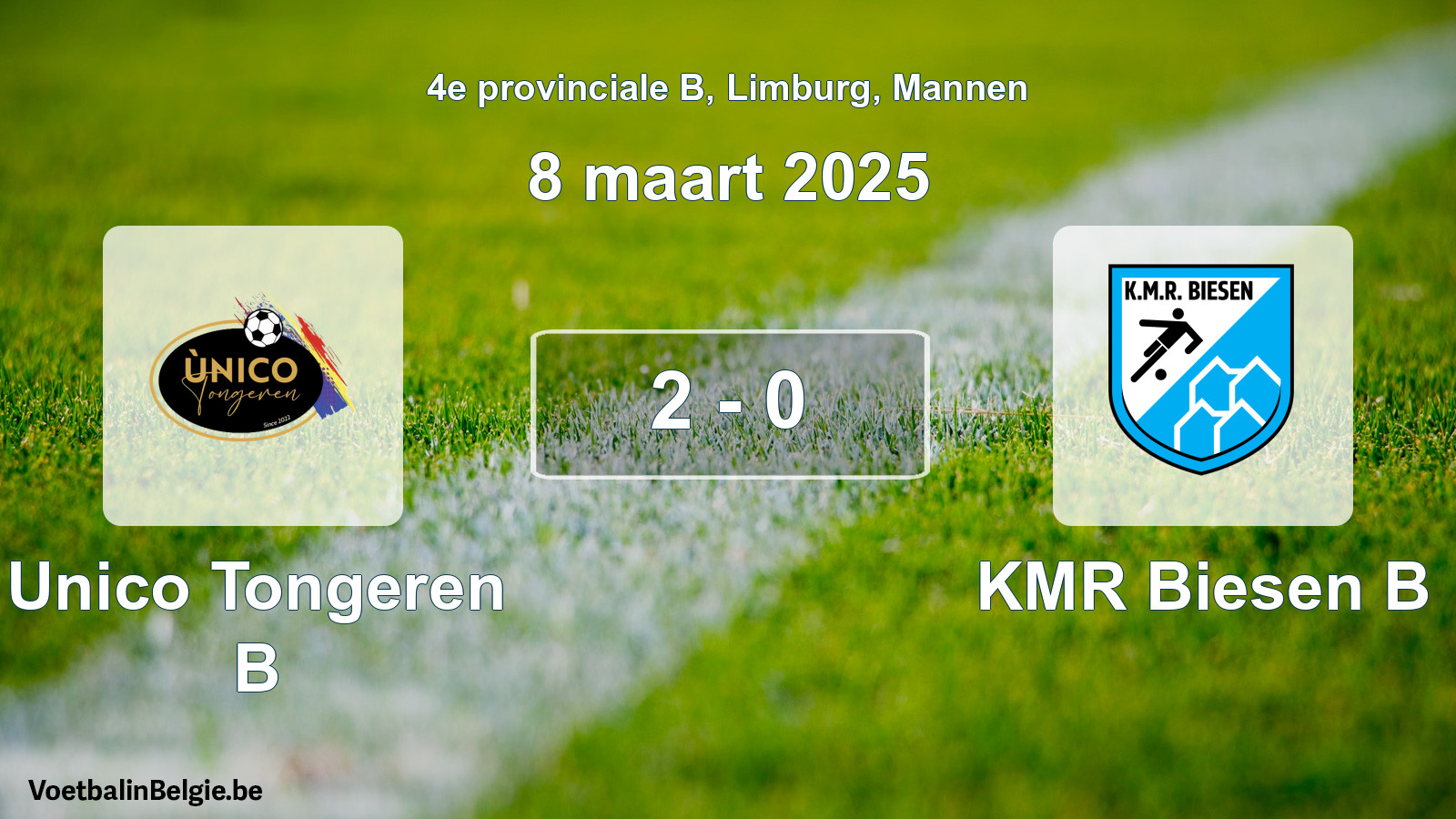 Gespeelde wedstrijd mannenvoetbal: Unico Tongeren B - KMR Biesen B 2 - 0 (8 maart 2025)