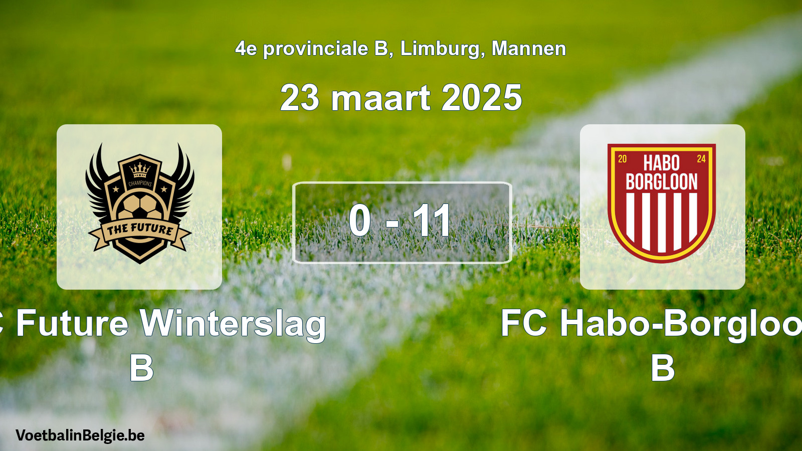 Gespeelde wedstrijd mannenvoetbal: FC Future Winterslag B - FC Habo-Borgloon B 0 - 11 (23 maart 2025)