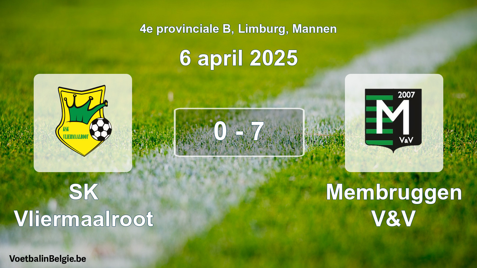 Gespeelde wedstrijd mannenvoetbal: SK Vliermaalroot - Membruggen V&V 0 - 7 (6 april 2025)