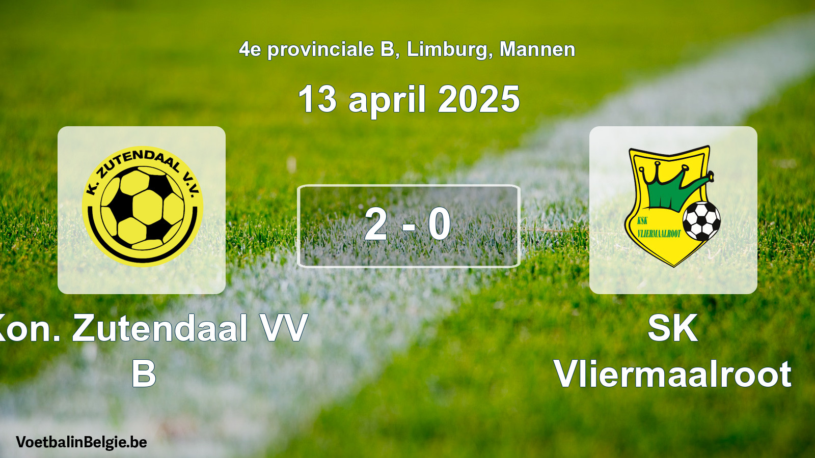 Gespeelde wedstrijd mannenvoetbal: Kon. Zutendaal VV B - SK Vliermaalroot 2 - 0 (13 april 2025)