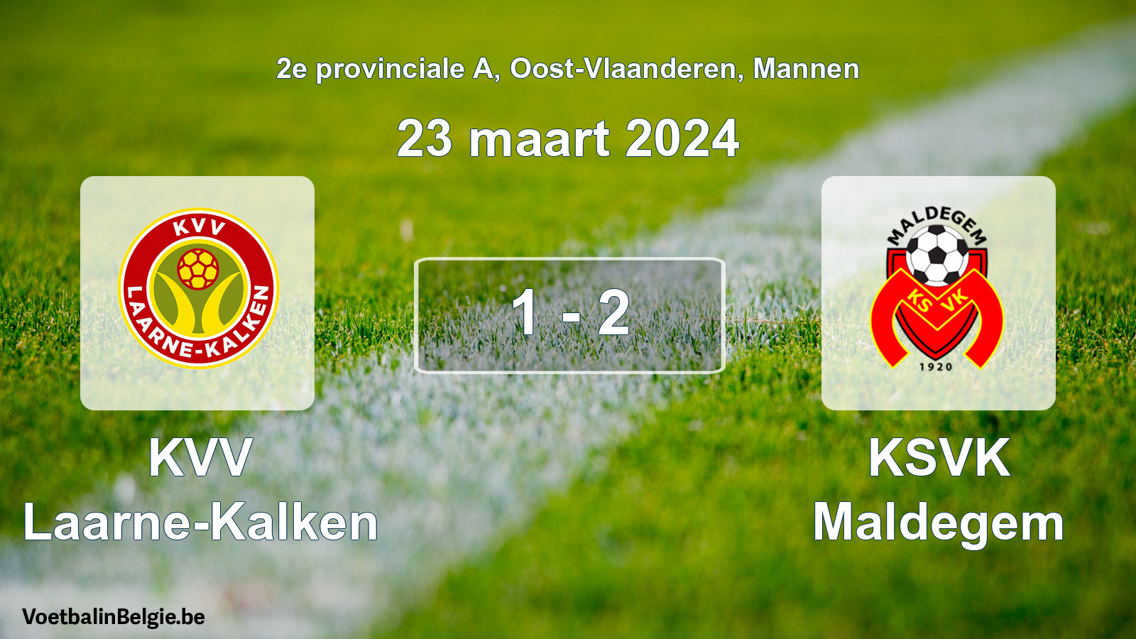 Gespeelde wedstrijd mannenvoetbal: KVV Laarne-Kalken - KSVK Maldegem 1 - 2 (23 maart 2024)