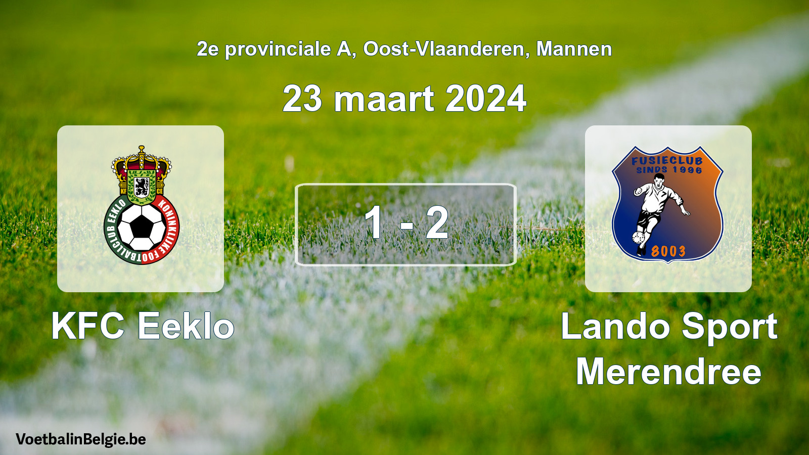 Gespeelde wedstrijd mannenvoetbal: KFC Eeklo - Lando Sport Merendree 1 - 2 (23 maart 2024)
