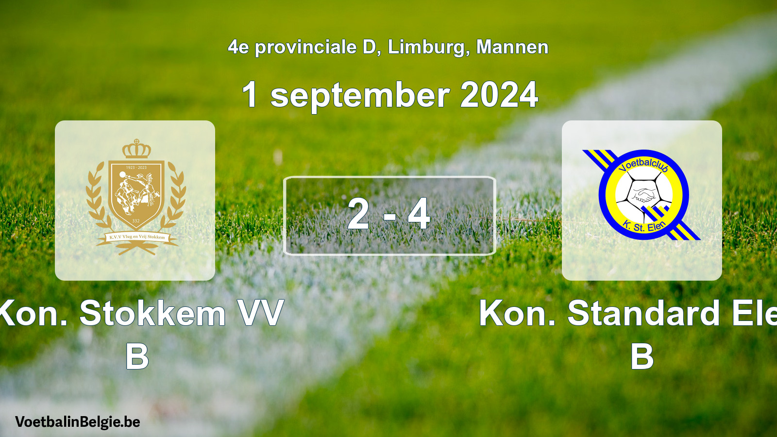 Gespeelde wedstrijd mannenvoetbal: Kon. Stokkem VV B - Kon. Standard Elen B 2 - 4 (1 september 2024)