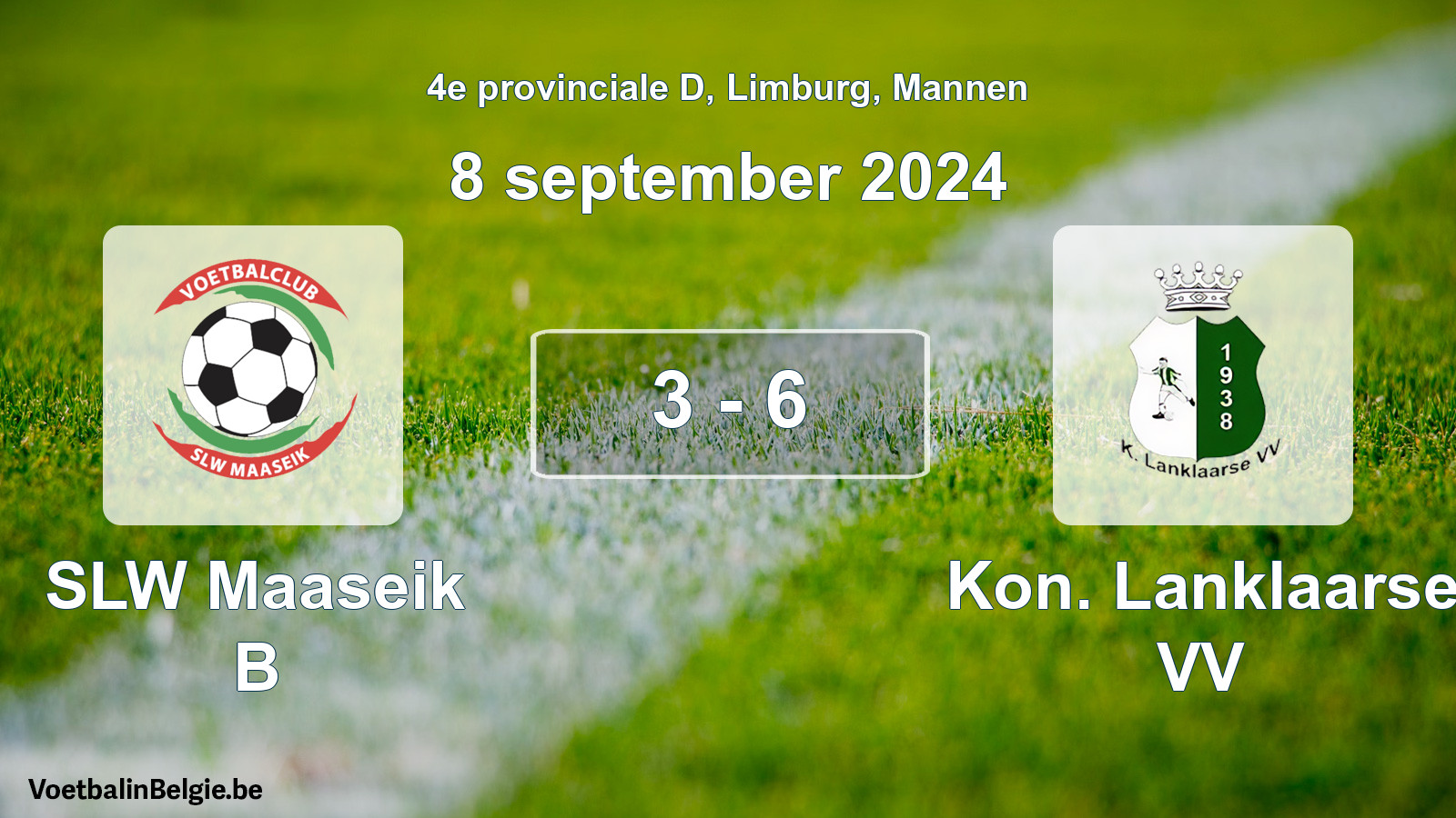 Gespeelde wedstrijd mannenvoetbal: SLW Maaseik B - Kon. Lanklaarse VV 3 - 6 (8 september 2024)
