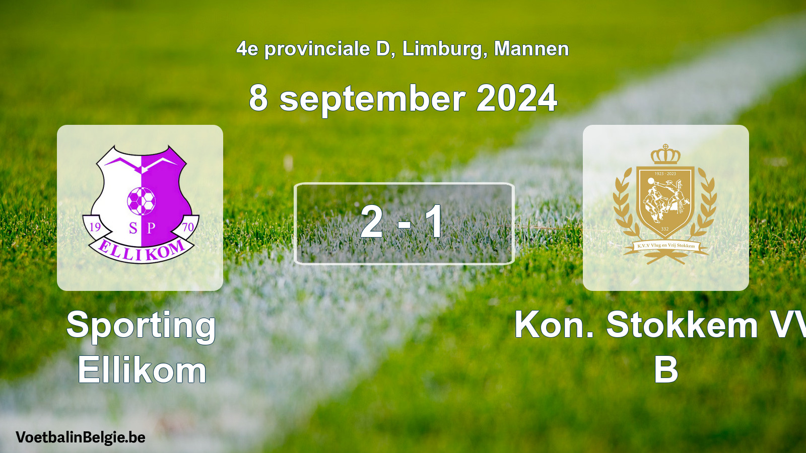 Gespeelde wedstrijd mannenvoetbal: Sporting Ellikom - Kon. Stokkem VV B 2 - 1 (8 september 2024)