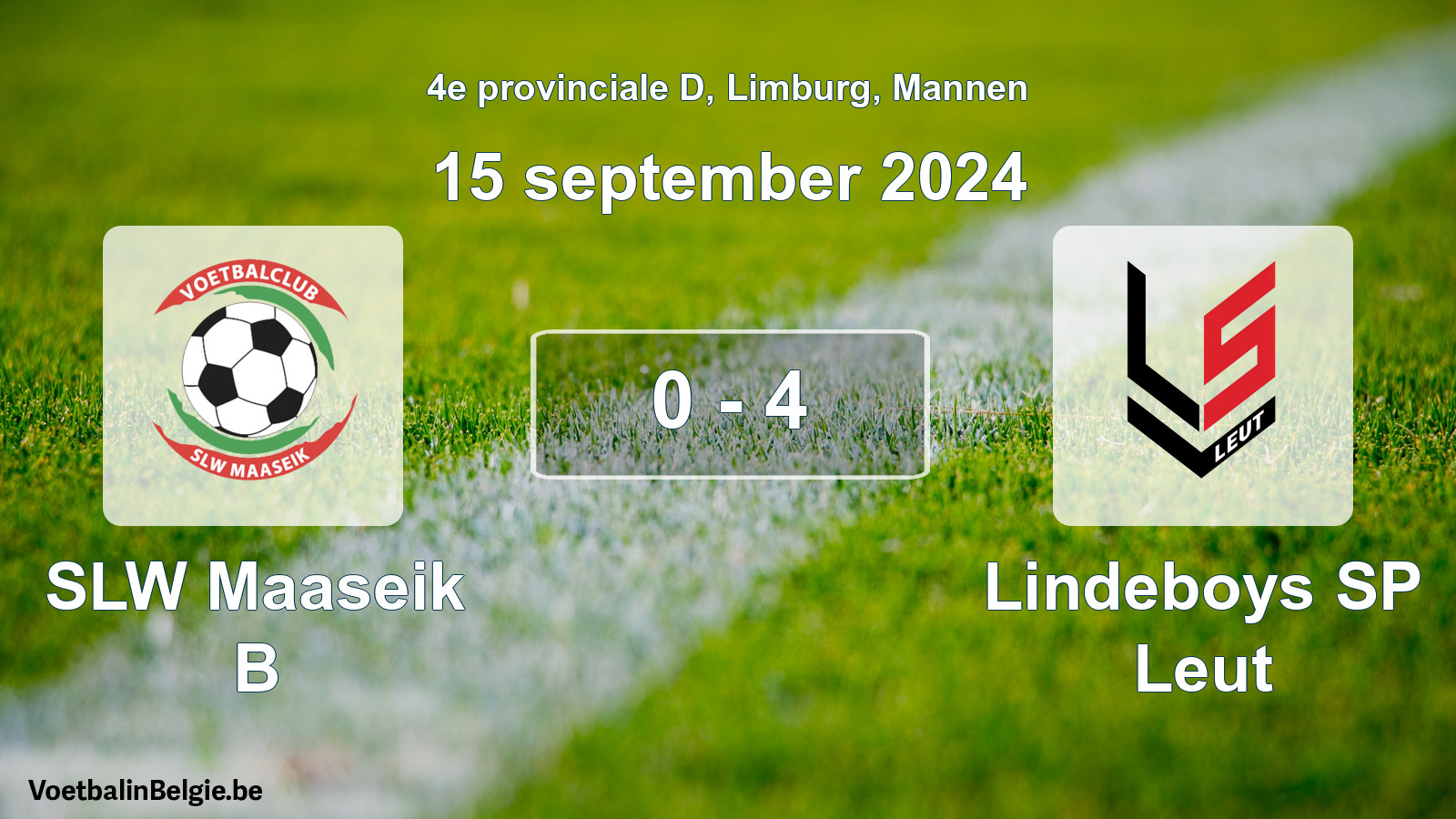 Gespeelde wedstrijd mannenvoetbal: SLW Maaseik B - Lindeboys SP Leut 0 - 4 (15 september 2024)
