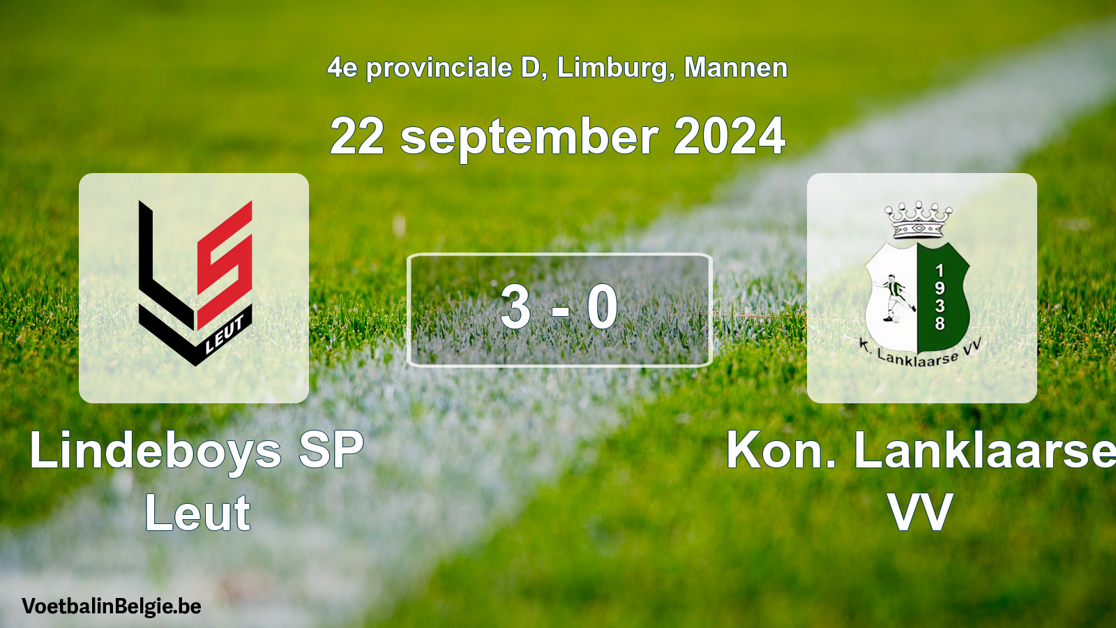 Gespeelde wedstrijd mannenvoetbal: Lindeboys SP Leut - Kon. Lanklaarse VV 3 - 0 (22 september 2024)