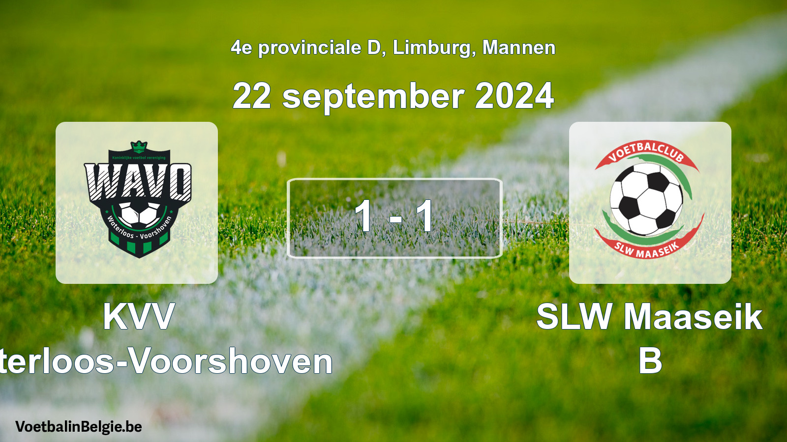Gespeelde wedstrijd mannenvoetbal: KVV Waterloos-Voorshoven - SLW Maaseik B 1 - 1 (22 september 2024)