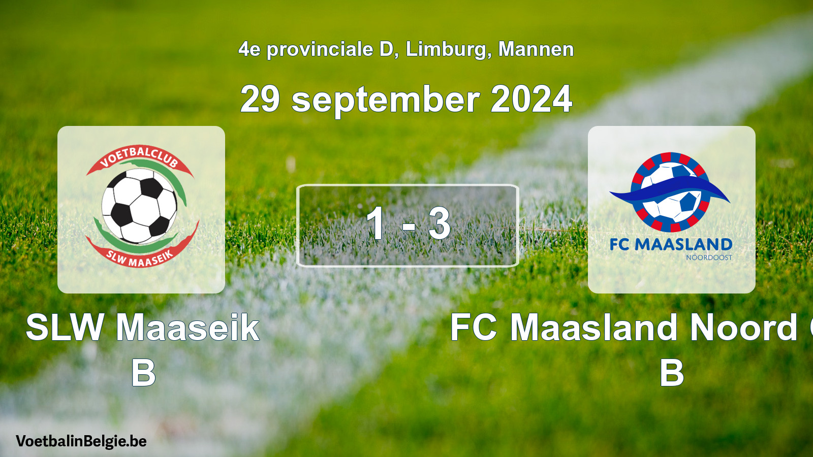 Gespeelde wedstrijd mannenvoetbal: SLW Maaseik B - FC Maasland Noord Oost B 1 - 3 (29 september 2024)