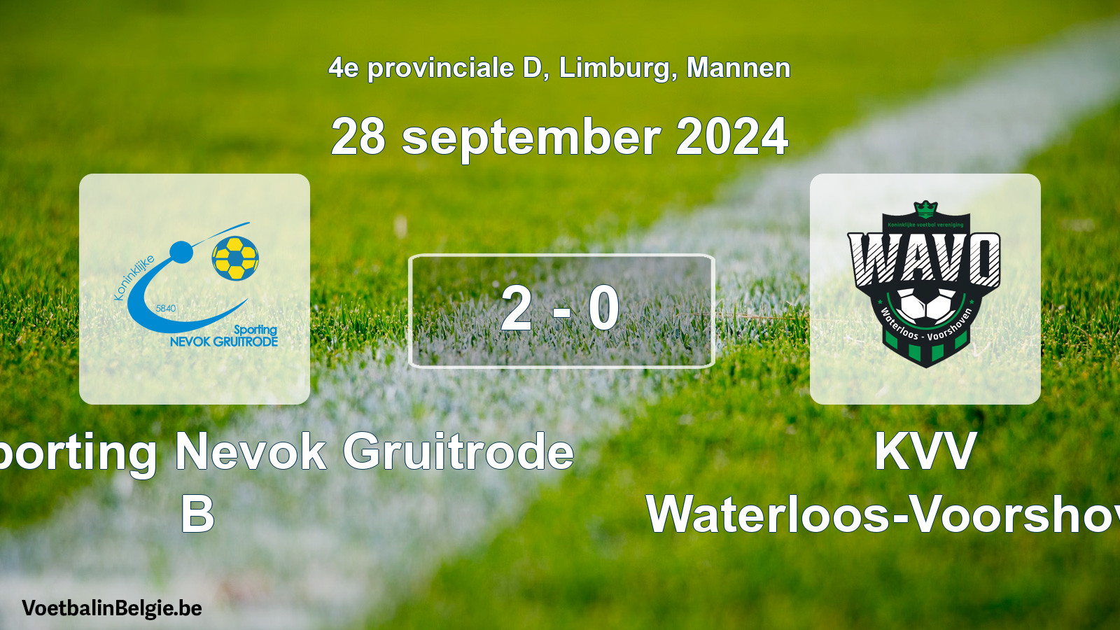 Gespeelde wedstrijd mannenvoetbal: Kon. Sporting Nevok Gruitrode B - KVV Waterloos-Voorshoven 2 - 0 (28 september 2024)