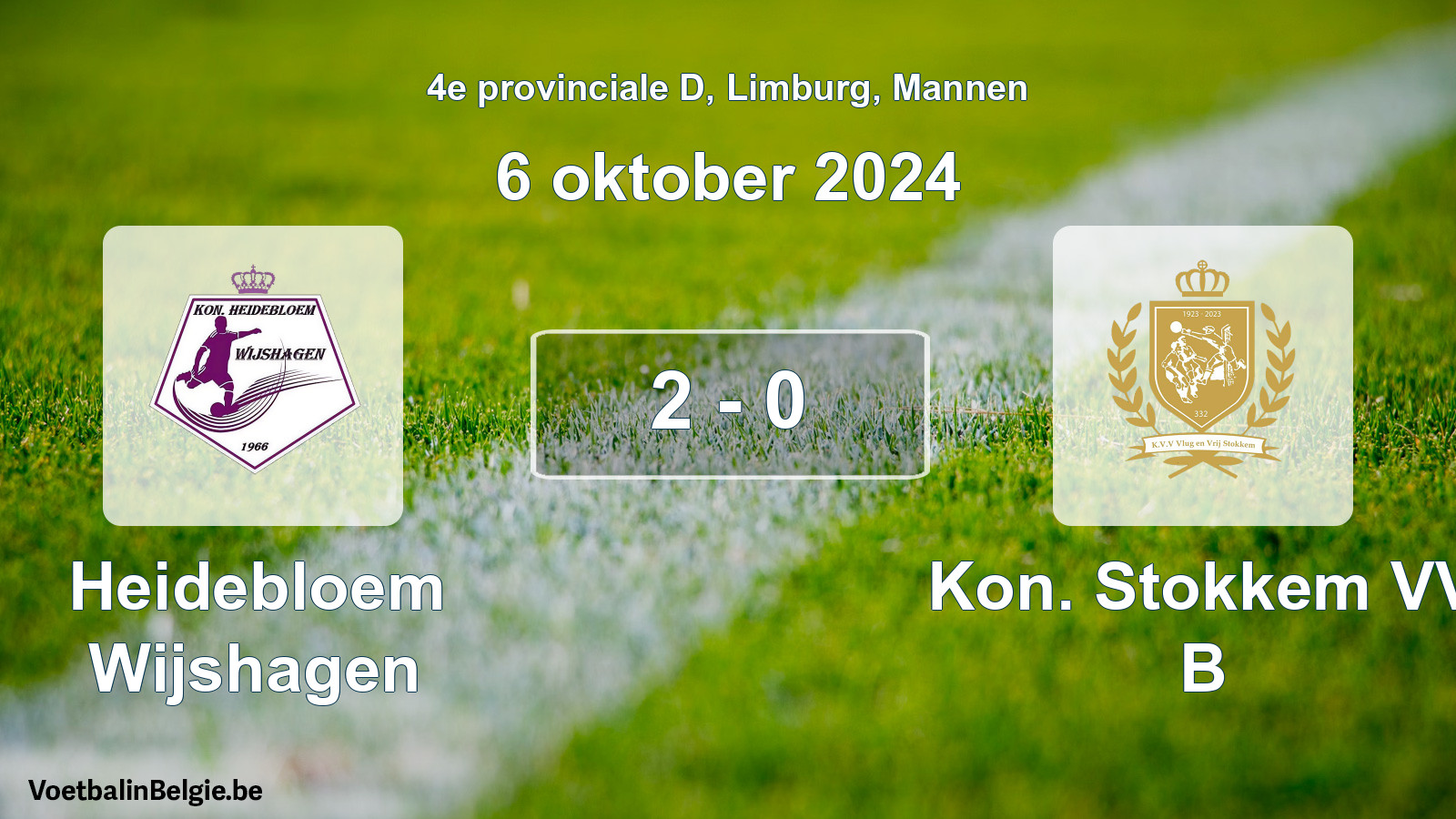 Gespeelde wedstrijd mannenvoetbal: Heidebloem Wijshagen - Kon. Stokkem VV B 2 - 0 (6 oktober 2024)