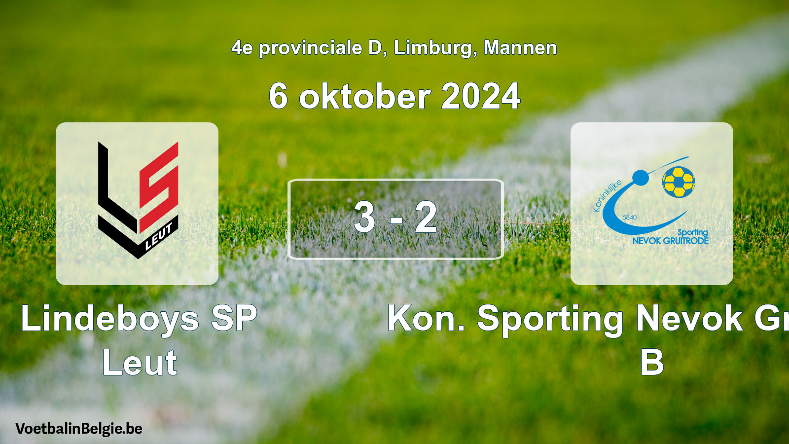 Gespeelde wedstrijd mannenvoetbal: Lindeboys SP Leut - Kon. Sporting Nevok Gruitrode B 3 - 2 (6 oktober 2024)