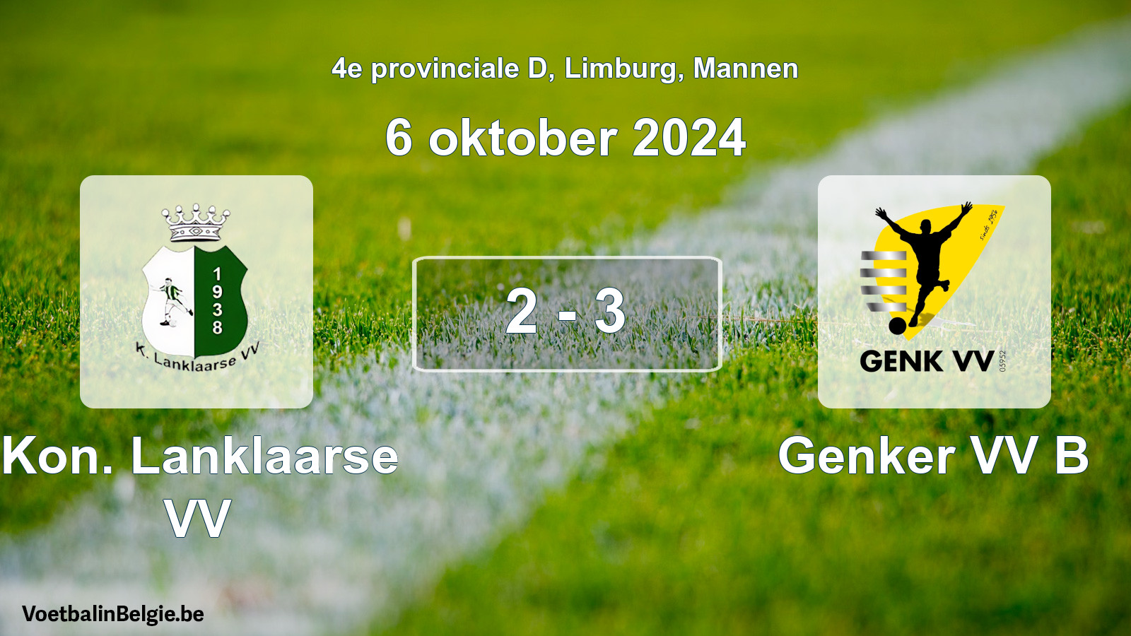 Gespeelde wedstrijd mannenvoetbal: Kon. Lanklaarse VV - Genker VV B 2 - 3 (6 oktober 2024)
