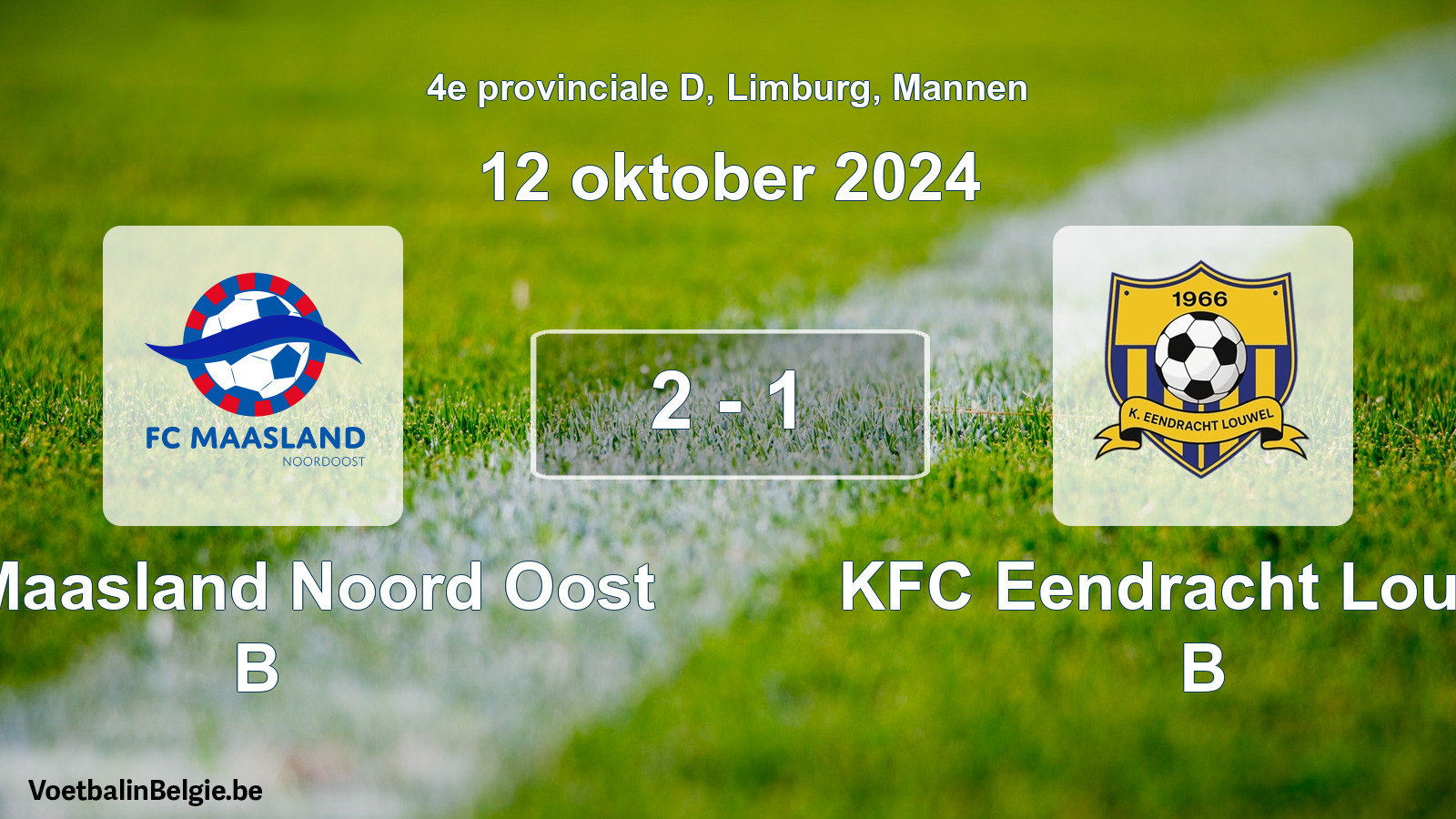 Gespeelde wedstrijd mannenvoetbal: FC Maasland Noord Oost B - KFC Eendracht Louwel B 2 - 1 (12 oktober 2024)
