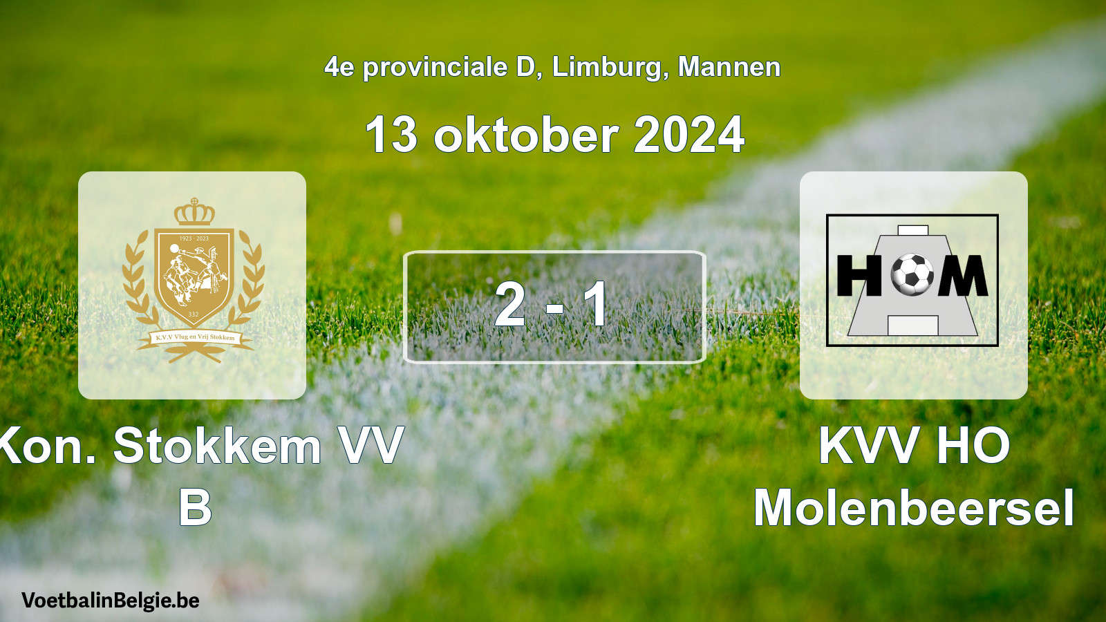 Gespeelde wedstrijd mannenvoetbal: Kon. Stokkem VV B - KVV HO Molenbeersel 2 - 1 (13 oktober 2024)