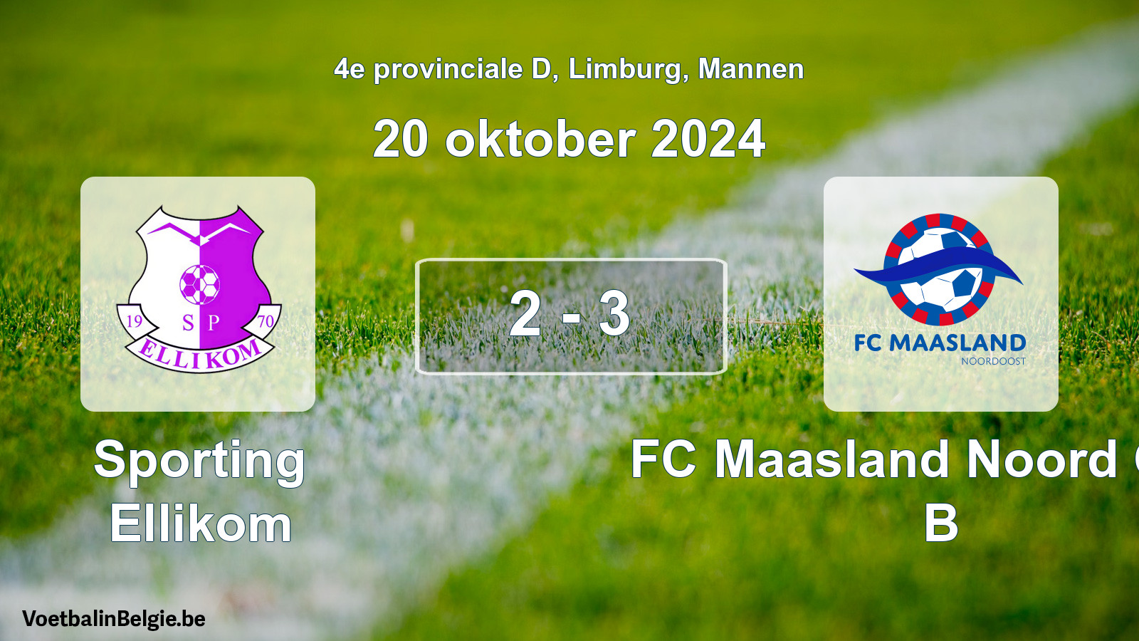Gespeelde wedstrijd mannenvoetbal: Sporting Ellikom - FC Maasland Noord Oost B 2 - 3 (20 oktober 2024)