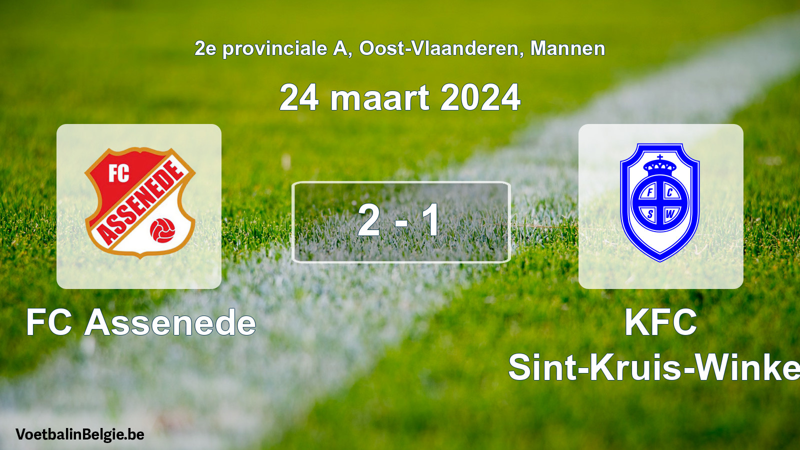 Gespeelde wedstrijd mannenvoetbal: FC Assenede - KFC Sint-Kruis-Winkel 2 - 1 (24 maart 2024)