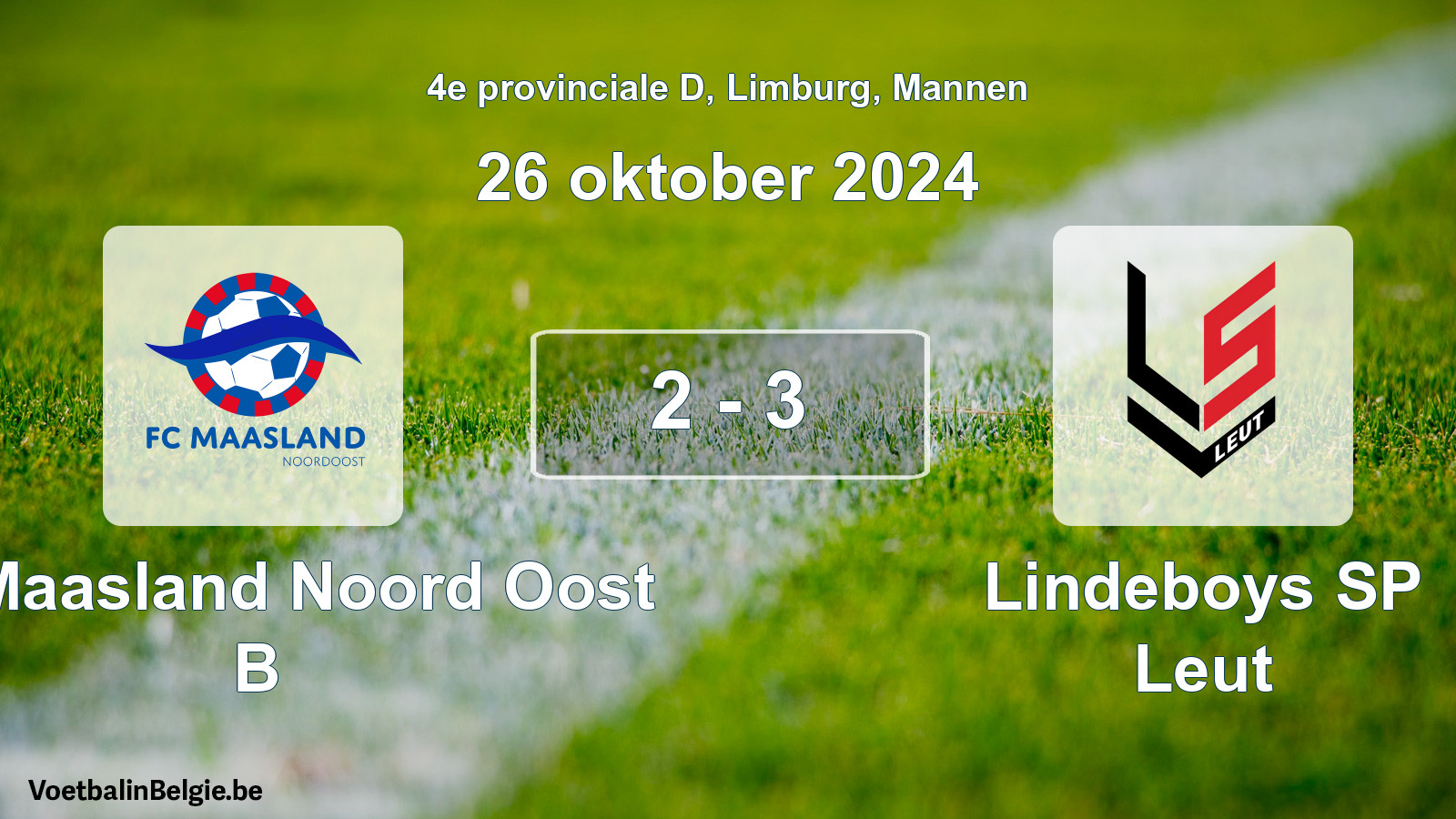 Gespeelde wedstrijd mannenvoetbal: FC Maasland Noord Oost B - Lindeboys SP Leut 2 - 3 (26 oktober 2024)