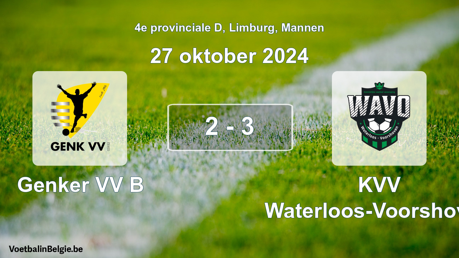 Gespeelde wedstrijd mannenvoetbal: Genker VV B - KVV Waterloos-Voorshoven 2 - 3 (27 oktober 2024)