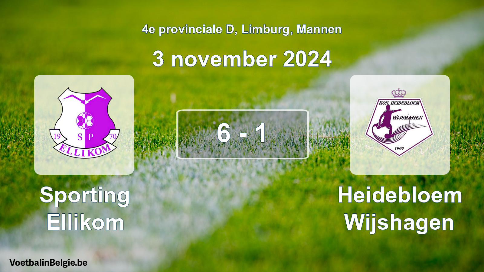 Gespeelde wedstrijd mannenvoetbal: Sporting Ellikom - Heidebloem Wijshagen 6 - 1 (3 november 2024)