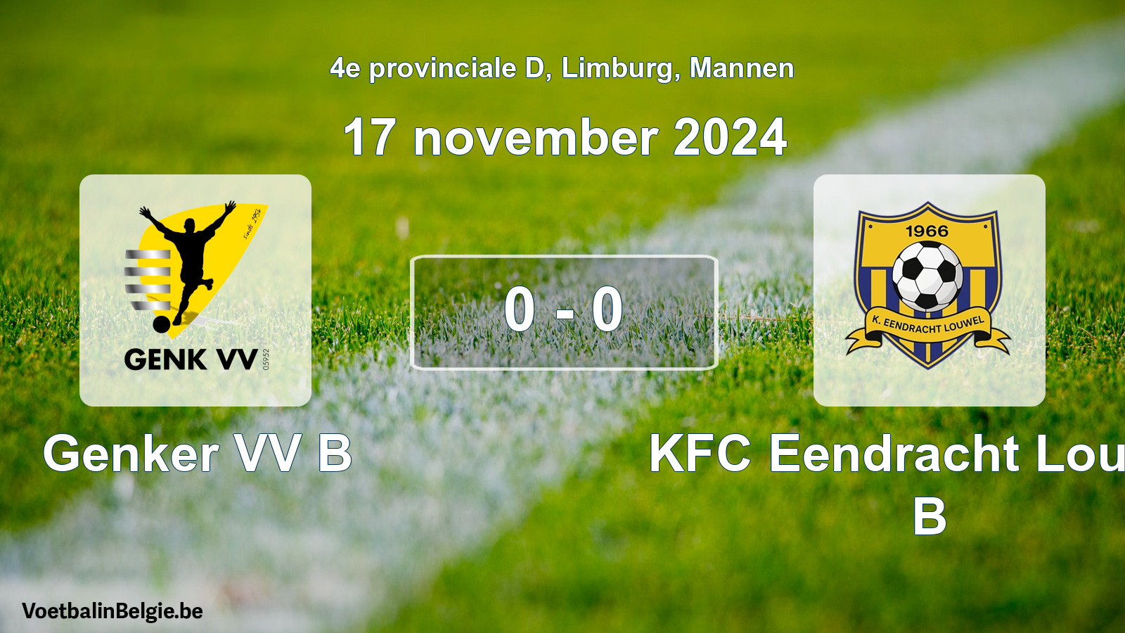 Gespeelde wedstrijd mannenvoetbal: Genker VV B - KFC Eendracht Louwel B 0 - 0 (17 november 2024)