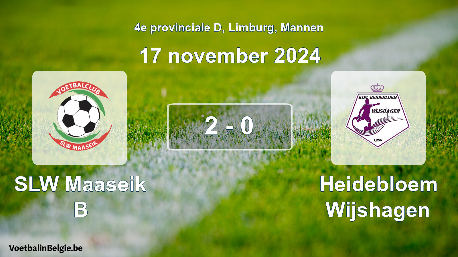 Gespeelde wedstrijd mannenvoetbal: SLW Maaseik B - Heidebloem Wijshagen 2 - 0 (17 november 2024)