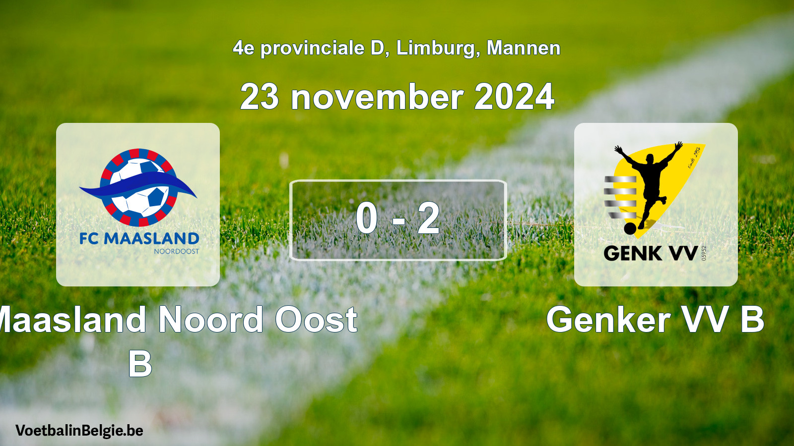 Gespeelde wedstrijd mannenvoetbal: FC Maasland Noord Oost B - Genker VV B 0 - 2 (23 november 2024)