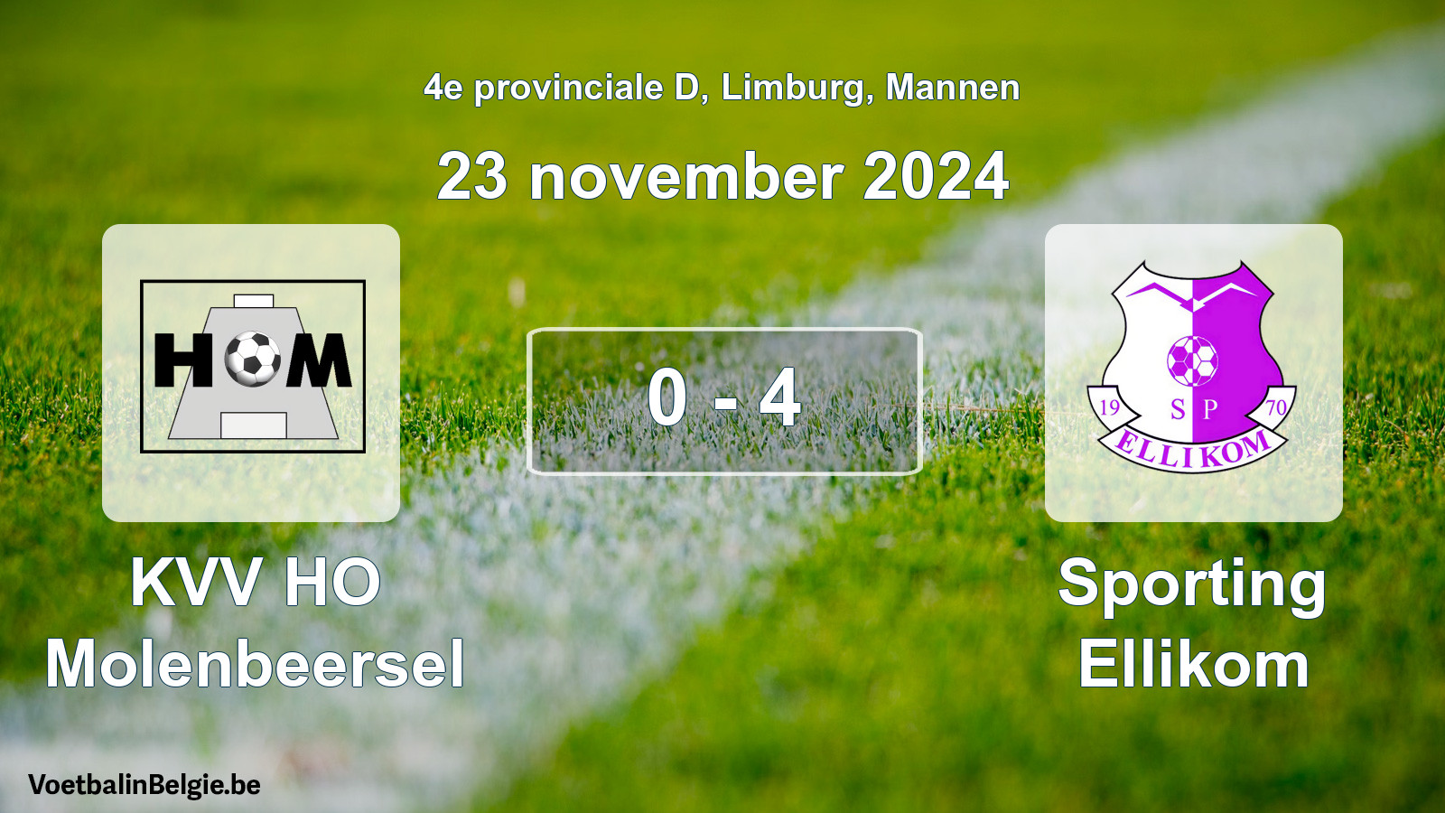 Gespeelde wedstrijd mannenvoetbal: KVV HO Molenbeersel - Sporting Ellikom 0 - 4 (23 november 2024)