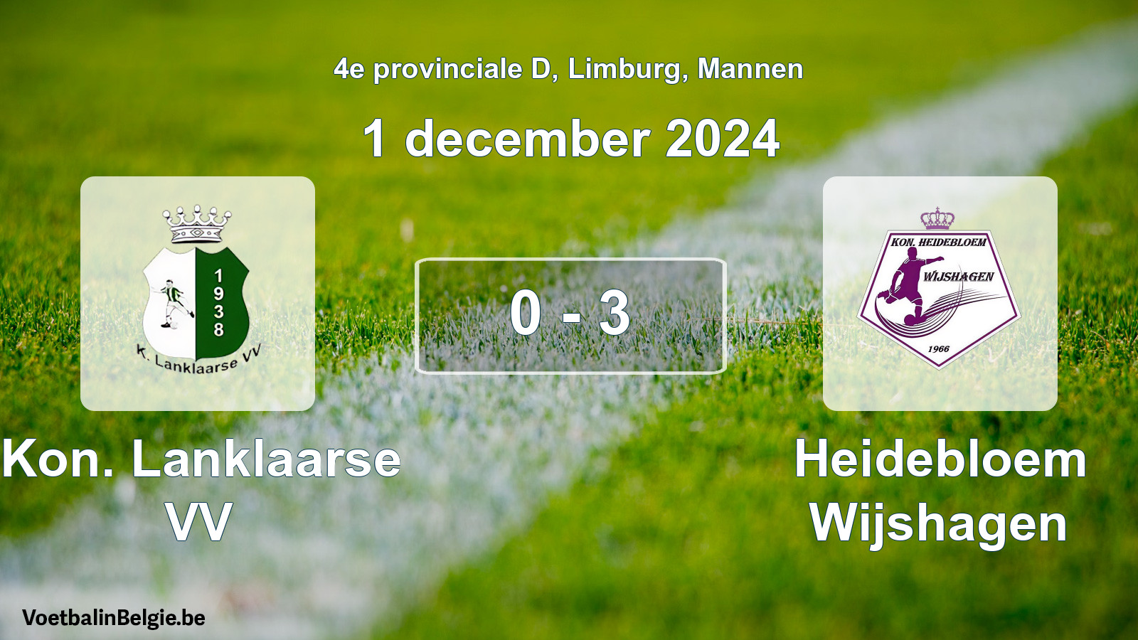 Gespeelde wedstrijd mannenvoetbal: Kon. Lanklaarse VV - Heidebloem Wijshagen 0 - 3 (1 december 2024)