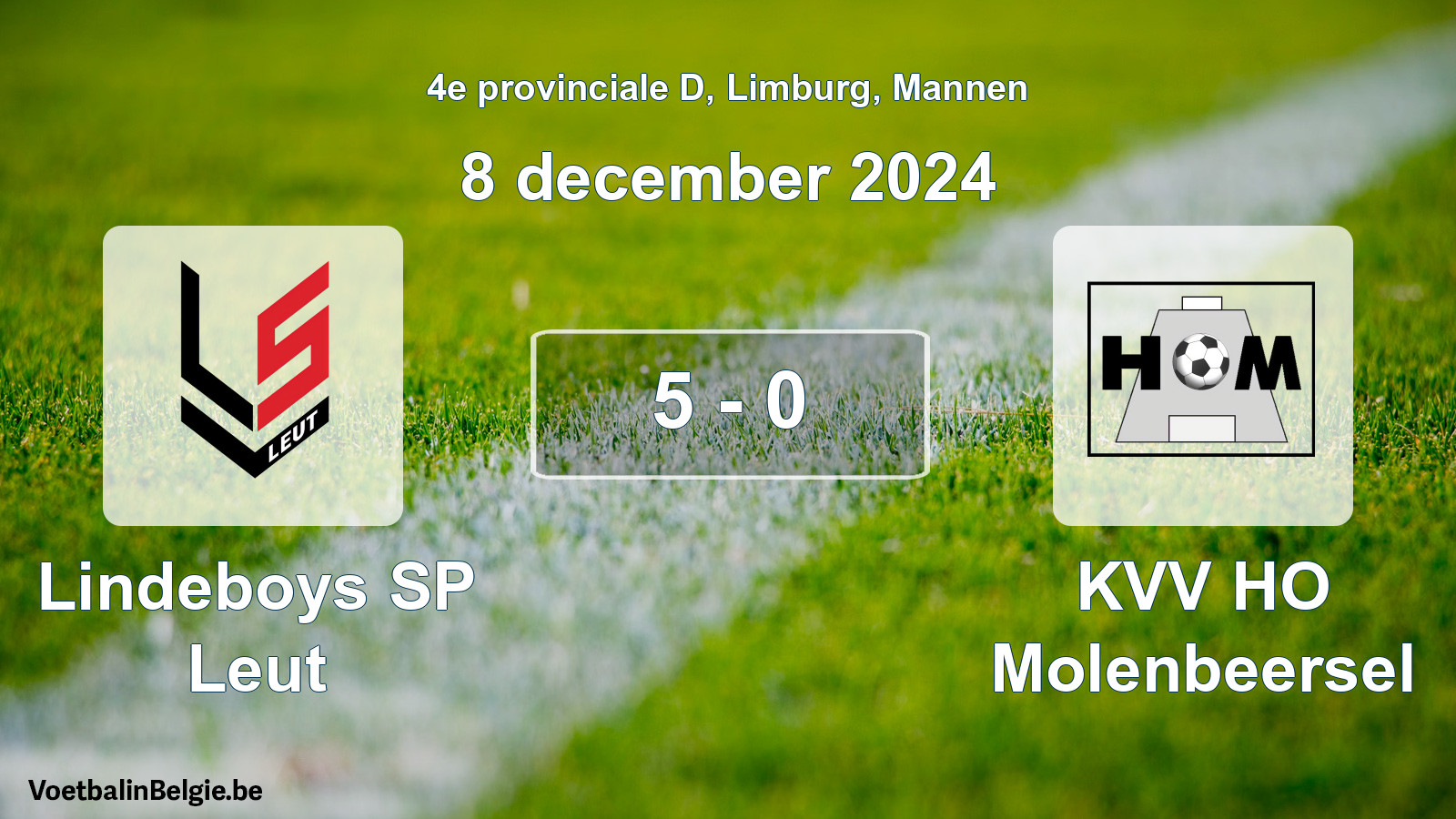 Gespeelde wedstrijd mannenvoetbal: Lindeboys SP Leut - KVV HO Molenbeersel 5 - 0 (8 december 2024)