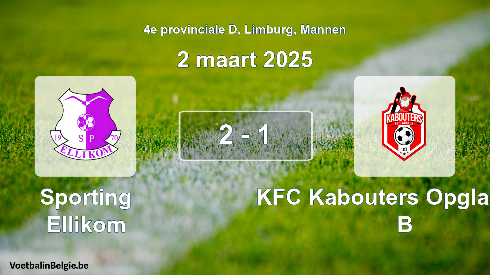Gespeelde wedstrijd mannenvoetbal: Sporting Ellikom - KFC Kabouters Opglabbeek B 2 - 1 (2 maart 2025)