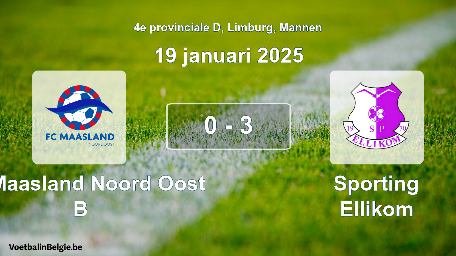 Gespeelde wedstrijd mannenvoetbal: FC Maasland Noord Oost B - Sporting Ellikom 0 - 3 (19 januari 2025)