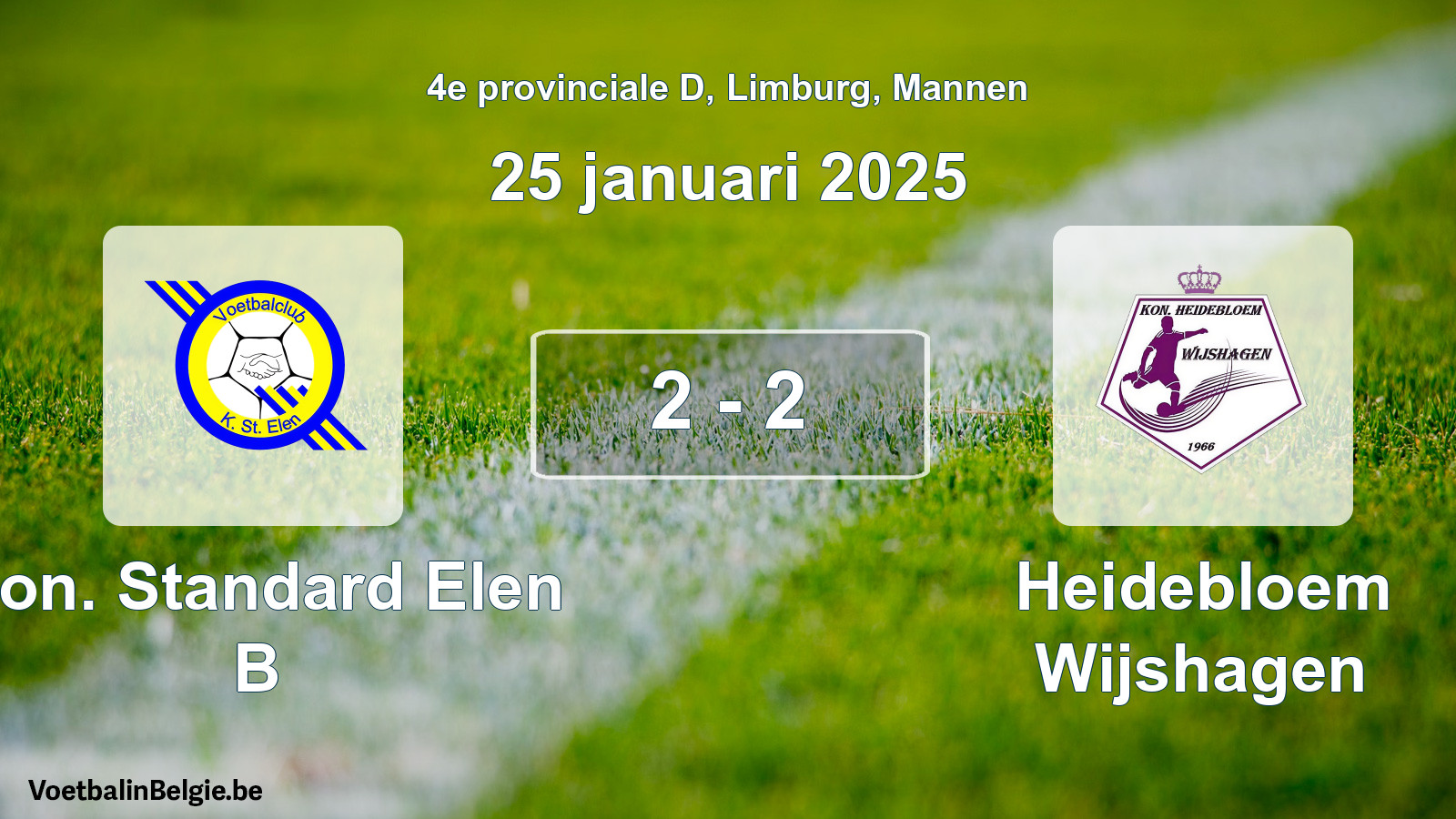 Gespeelde wedstrijd mannenvoetbal: Kon. Standard Elen B - Heidebloem Wijshagen 2 - 2 (25 januari 2025)
