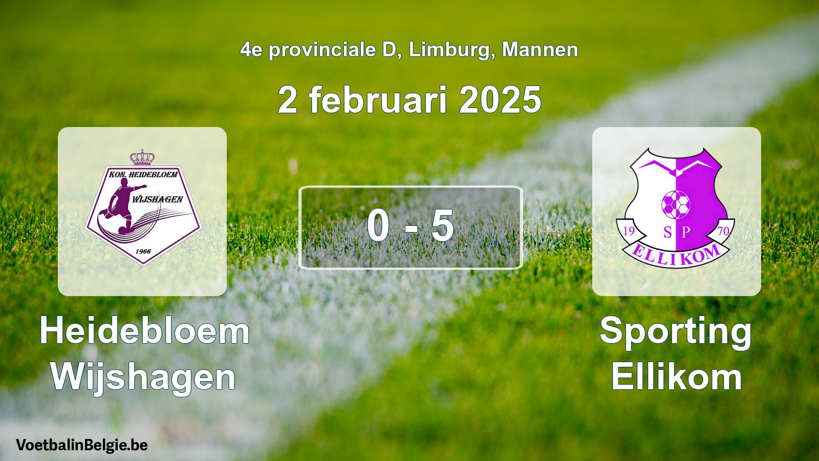 Gespeelde wedstrijd mannenvoetbal: Heidebloem Wijshagen - Sporting Ellikom 0 - 5 (2 februari 2025)