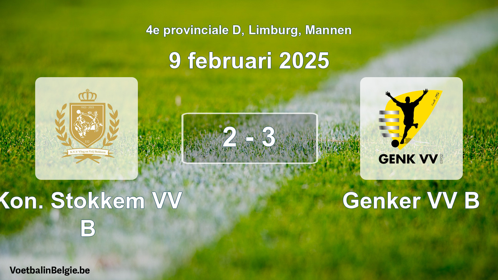 Gespeelde wedstrijd mannenvoetbal: Kon. Stokkem VV B - Genker VV B 2 - 3 (9 februari 2025)