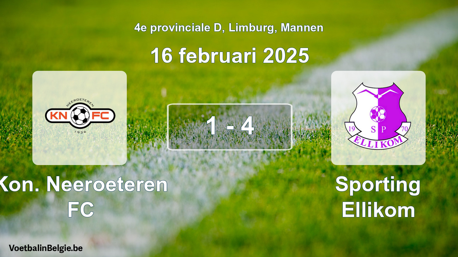 Gespeelde wedstrijd mannenvoetbal: Kon. Neeroeteren FC - Sporting Ellikom 1 - 4 (16 februari 2025)