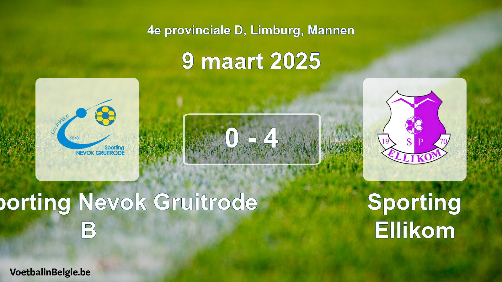 Gespeelde wedstrijd mannenvoetbal: Kon. Sporting Nevok Gruitrode B - Sporting Ellikom 0 - 4 (9 maart 2025)