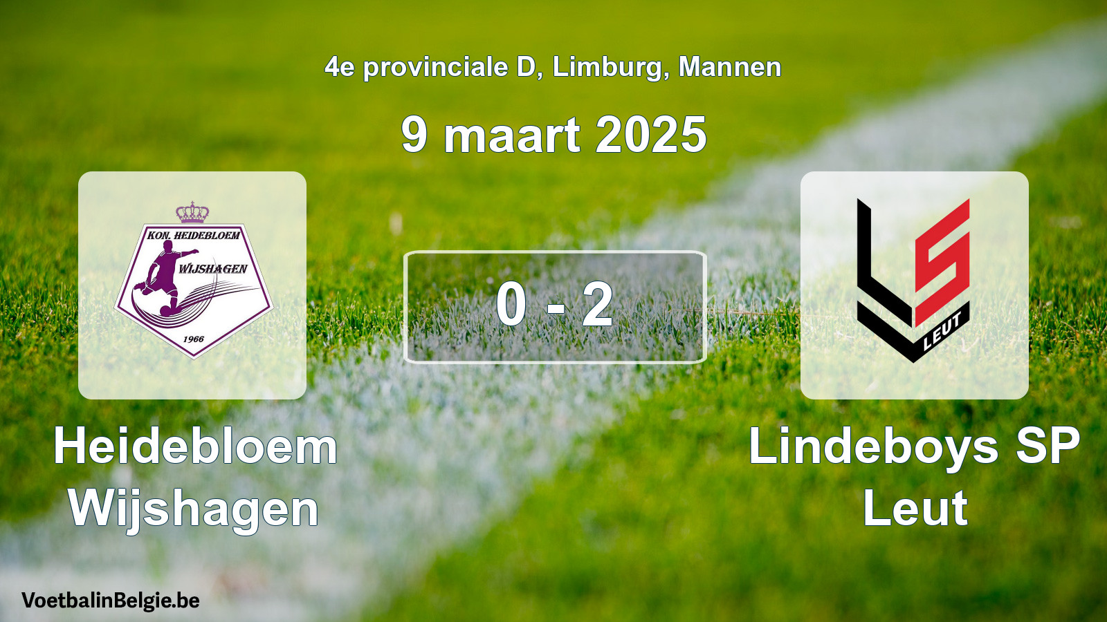Gespeelde wedstrijd mannenvoetbal: Heidebloem Wijshagen - Lindeboys SP Leut 0 - 2 (9 maart 2025)