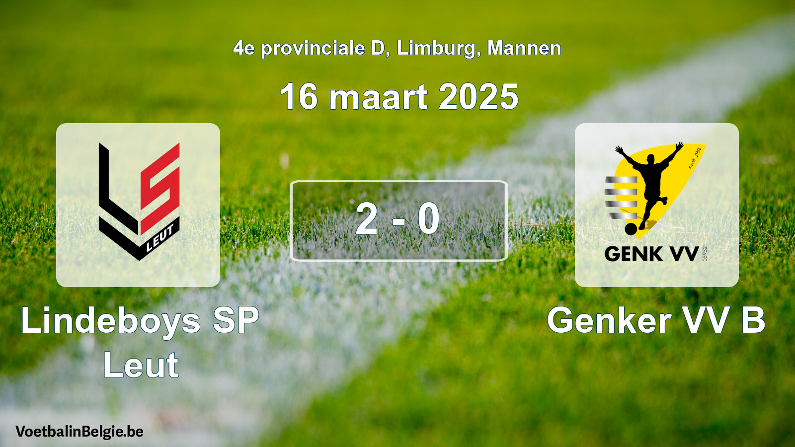 Gespeelde wedstrijd mannenvoetbal: Lindeboys SP Leut - Genker VV B 2 - 0 (16 maart 2025)