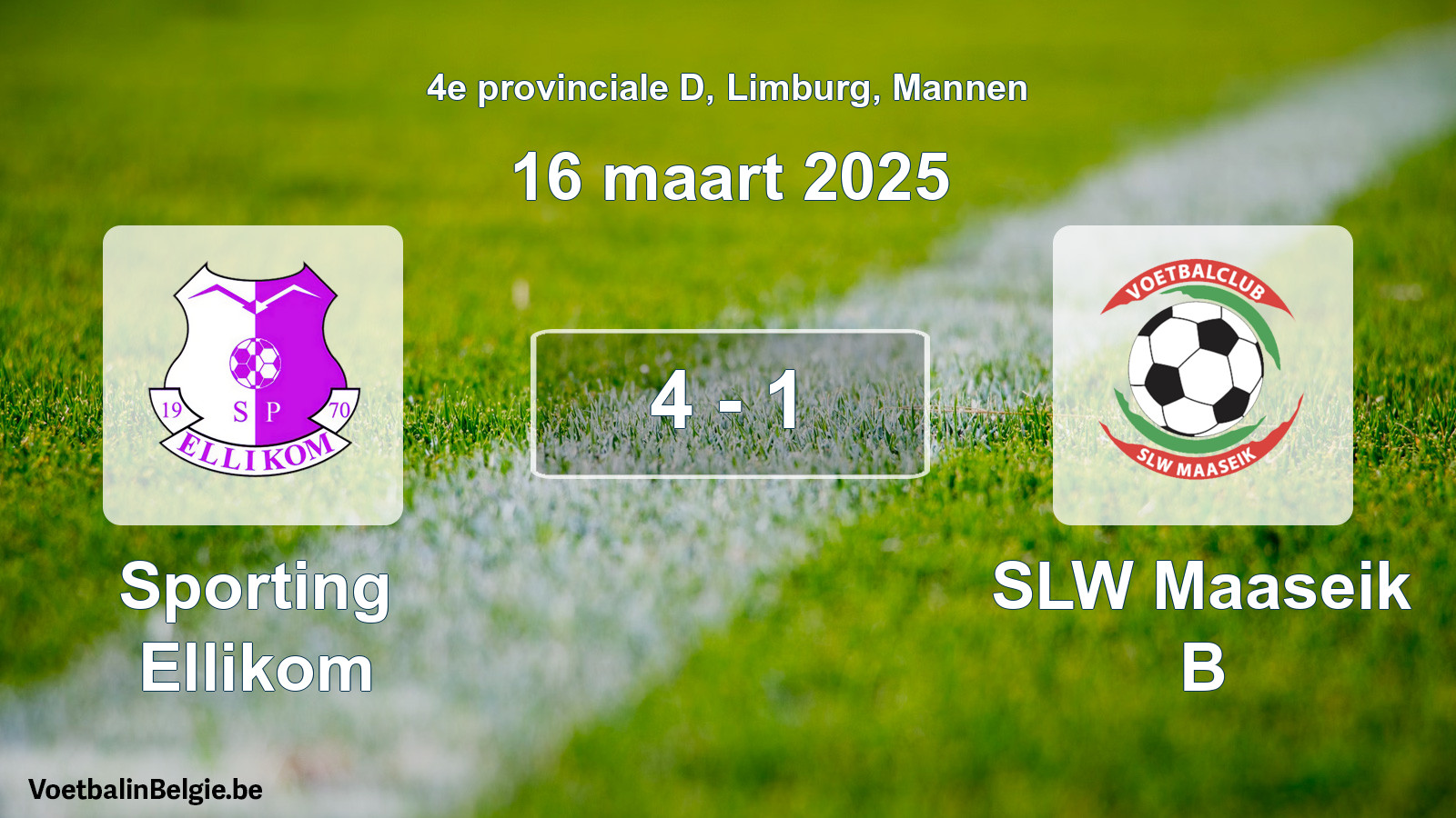 Gespeelde wedstrijd mannenvoetbal: Sporting Ellikom - SLW Maaseik B 4 - 1 (16 maart 2025)