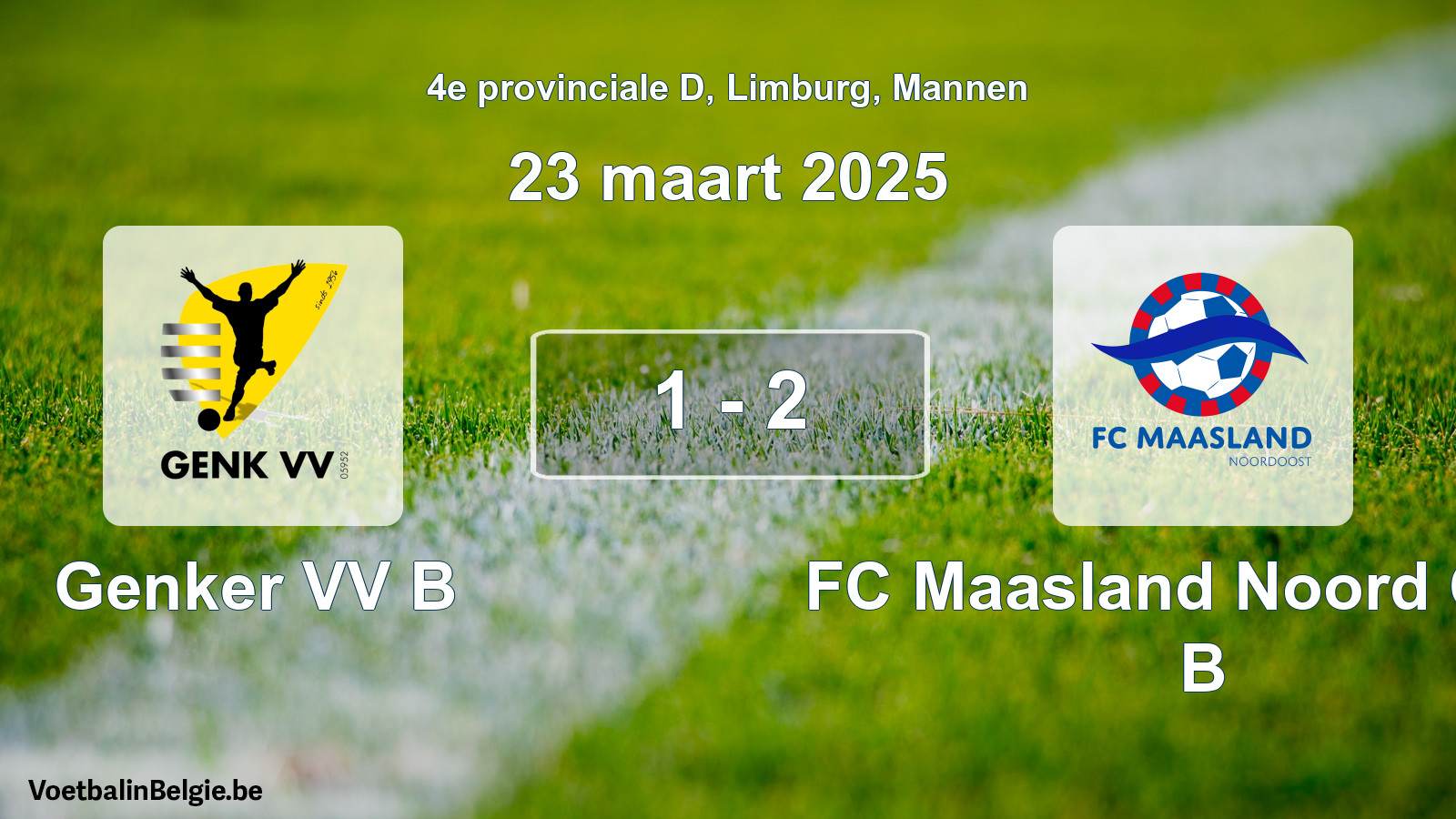 Gespeelde wedstrijd mannenvoetbal: Genker VV B - FC Maasland Noord Oost B 1 - 2 (23 maart 2025)