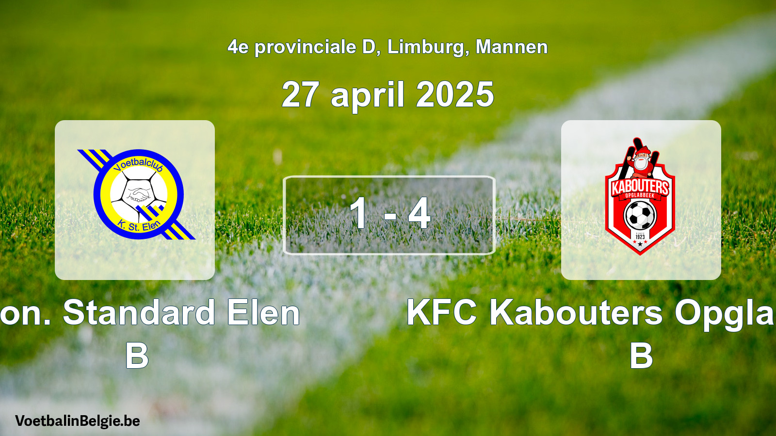 Gespeelde wedstrijd mannenvoetbal: Kon. Standard Elen B - KFC Kabouters Opglabbeek B 1 - 4 (27 april 2025)